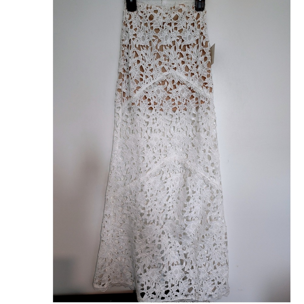Lulus White Floral Lace Maxi Skirt Nude Lining HL1770S XS NWT